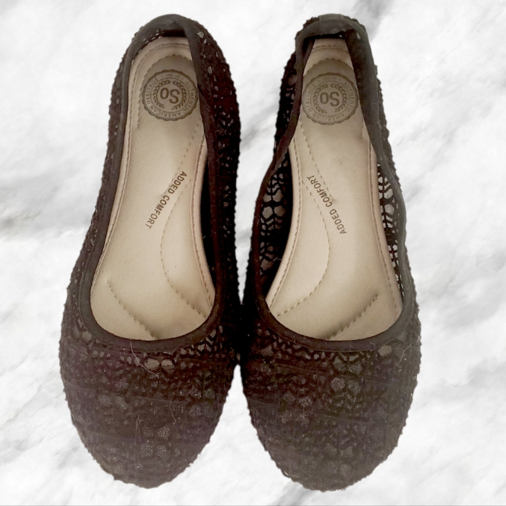 ♥️ 4 for $25 ♥️ #354 Lace Round Toe Women's Ballet Flats Size 6.5 Black Shoes